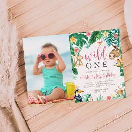 Convite Foto de Aniversário de criança de Animais Tropicai