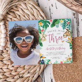 Convite Foto de Aniversário de criança de Animais Tropicai