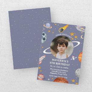 Convite Foto de Aniversário de Crianças Astronautas no Esp