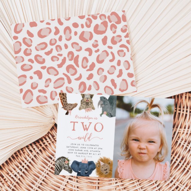 Convite Foto de Aniversário de Duas Garotas Safari Selvage (Criador carregado)