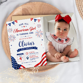 Convite Foto de aniversário de garota totalmente americana