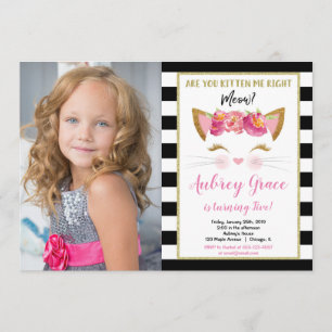 Convite Foto de aniversário de gatinho de ouro branco pre