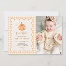 Convite Foto de Aniversário de Gingham de Outono Pequena A