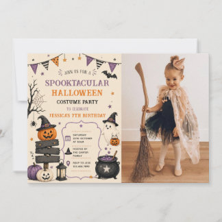 Convite Foto de aniversário de Halloween com fantasia assu