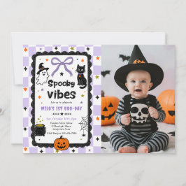 Convite Foto de aniversário de Halloween com vibrações ass
