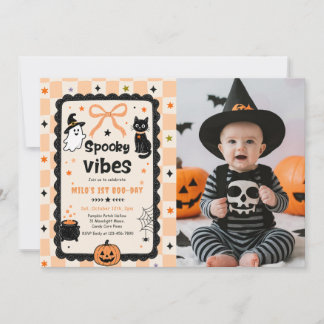Convite Foto de aniversário de Halloween com vibrações ass
