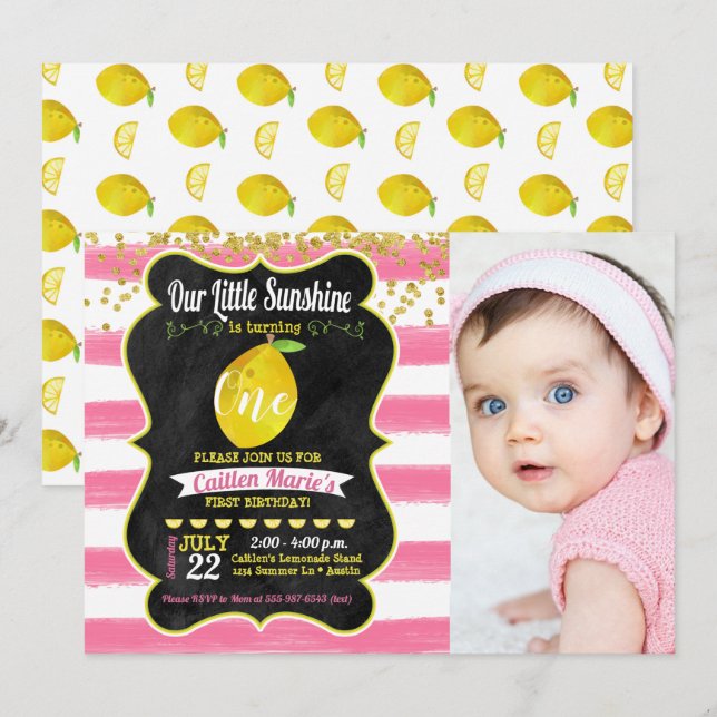Convite Foto de aniversário de limão-sol (Frente/Verso)