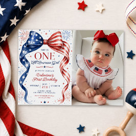 Convite Foto de aniversário de menina americana Red White 