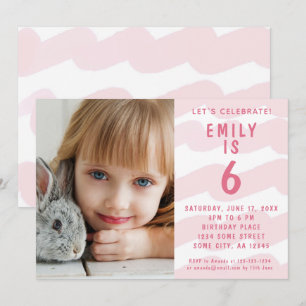 Convite Foto de Aniversário de Menina com Ondas Rosa em Aq