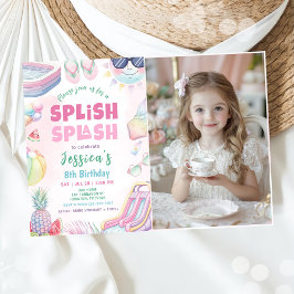 Convite Foto de Aniversário de Menina com Piscina de Bolin
