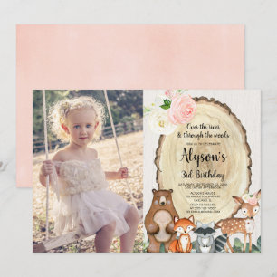 Convite Foto de aniversário de menina floral rustica de a