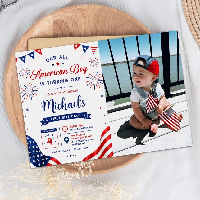 Convite Foto de Aniversário de Menino Totalmente Americano (Criador carregado)