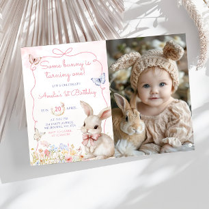 Convite Foto de aniversário de miúda rosa de flor selvagem