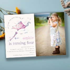 Convite Foto de Aniversário de Nuvens Céus Cinzentos, Rosa