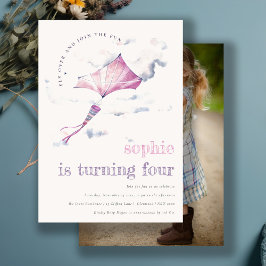 Convite Foto de Aniversário de Nuvens Céus Cinzentos, Rosa