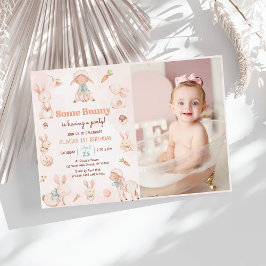 Convite Foto de Aniversário de Primavera de Ovo de Coelhin