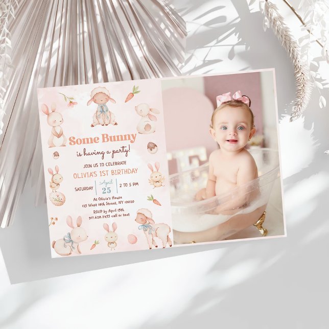 Convite Foto de Aniversário de Primavera de Ovo de Coelhin (Criador carregado)