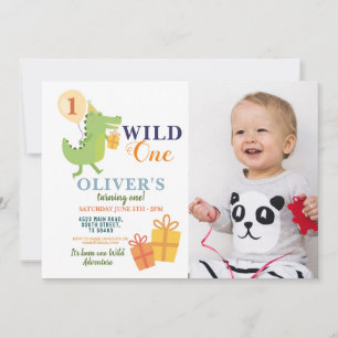 Convite Foto de Aniversário de Primeira Festa do Crocodilo