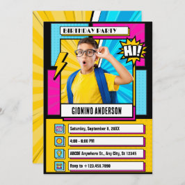 Convite Foto de aniversário de quadrinhos modernos