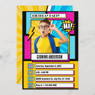 Convite Foto de aniversário de quadrinhos modernos