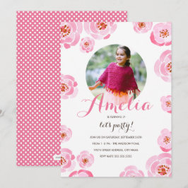 Convite Foto de Aniversário de Rosas Rosa