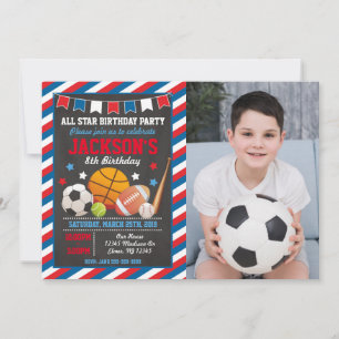 Convite Foto de aniversário de Todas as Estrelas Esportiva