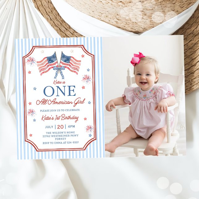 Convite Foto de aniversário de uma menina totalmente ameri (Criador carregado)
