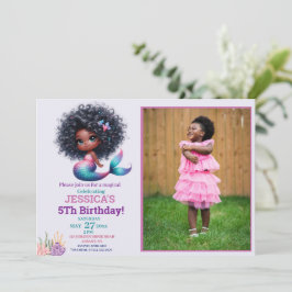 Convite Foto de Aniversário do 5 de Sereia Afro-Americano