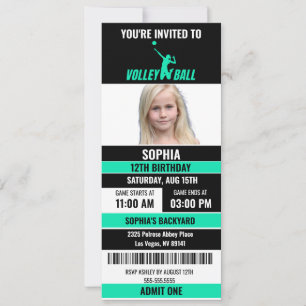 Convite Foto de Aniversário do Bilhete de Voleibol Preto V