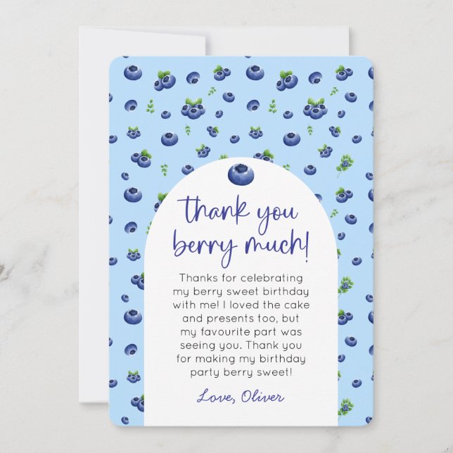 Convite Foto de aniversário do Blueberry Obrigado (Frente)
