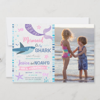 Convite Foto de Aniversário do Conjunto Sereia e Tubarão
