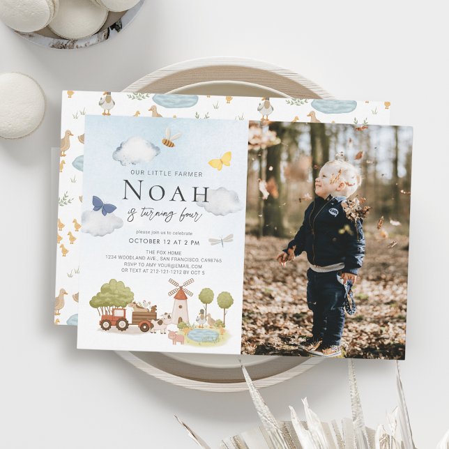 Convite Foto de Aniversário do Criança de Pequenos Animais (Criador carregado)