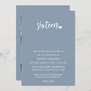 Convite Foto de aniversário do Dusty Blue Simple Script Sw