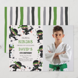 Convite Foto de aniversário do Green Ninja Warrior Martial