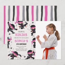 Convite Foto de Aniversário do Guerreiro Ninja Rosa, Artes