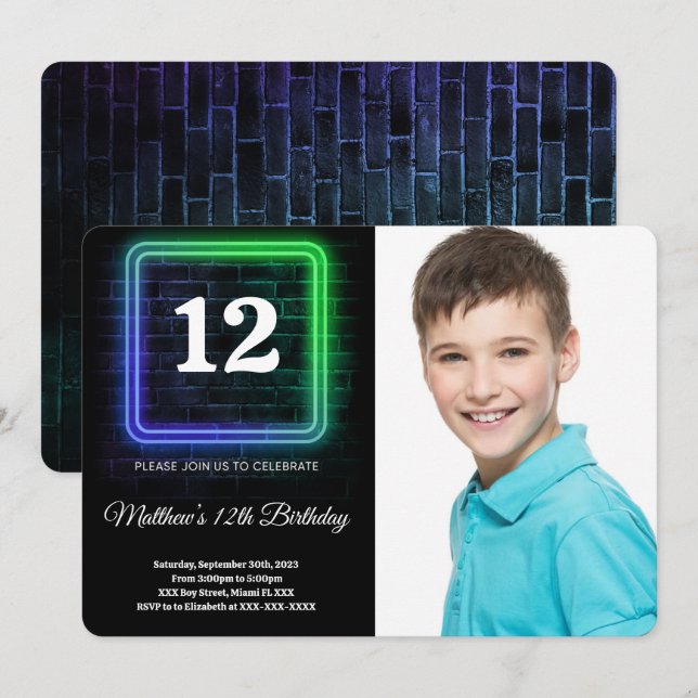 Convite Foto de Aniversário do Menino (Frente/Verso)