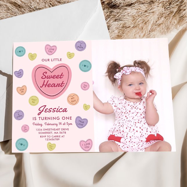 Convite Foto de Aniversário do Namorados Sweetheart Candy (Criador carregado)