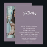 Convite Foto de Aniversário do Sweet 16 Purple Simple Scri<br><div class="desc">Simples Letras Simples,  Letras 16 Foto de Aniversário Doce</div>
