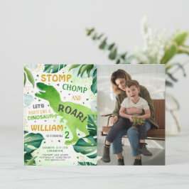 Convite Foto de aniversário do T Rex Dinosaur Boy