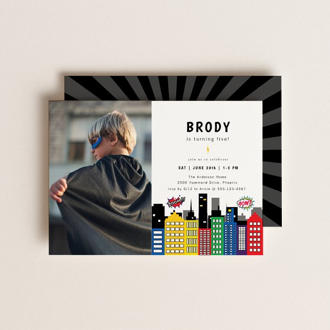 Convite Foto de Aniversário do Tema do Super-Herói (Criador carregado)