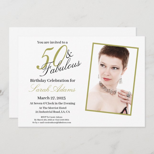 Convite Foto de aniversário Dourada moderna 50 e fabulosa (Frente/Verso)