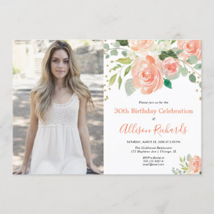 Convite Foto de aniversário elegante para adultos com aqua