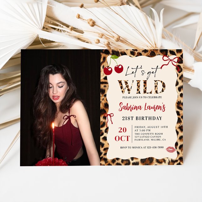Convite Foto de Aniversário Leopardo Guepardo Vamos Ficar  (Criador carregado)