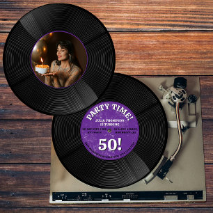 Convite Foto de aniversário marco de música de vinil retrô