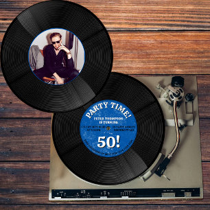 Convite Foto de Aniversário Marco de Música em Vinil Retrô