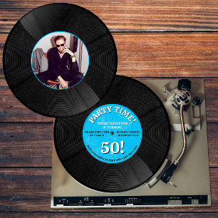 Convite Foto de Aniversário Marco de Música em Vinil Retrô