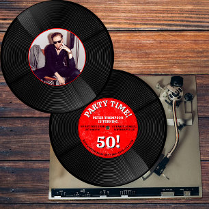 Convite Foto de Aniversário Marco de Música em Vinil Retrô