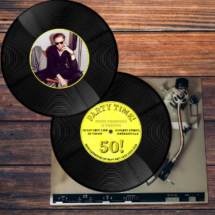 Convite Foto de Aniversário Marco de Música em Vinil Retrô