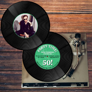 Convite Foto de Aniversário Marco de Música em Vinil Retro