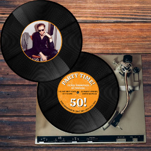 Convite Foto de Aniversário Marco de Música em Vinil Retro